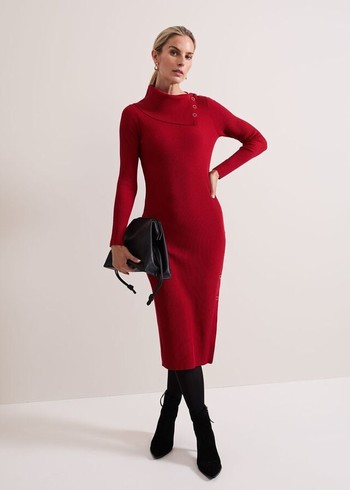 Phase Eight Willow Popper Column Dress Red USA | 0864152-KR